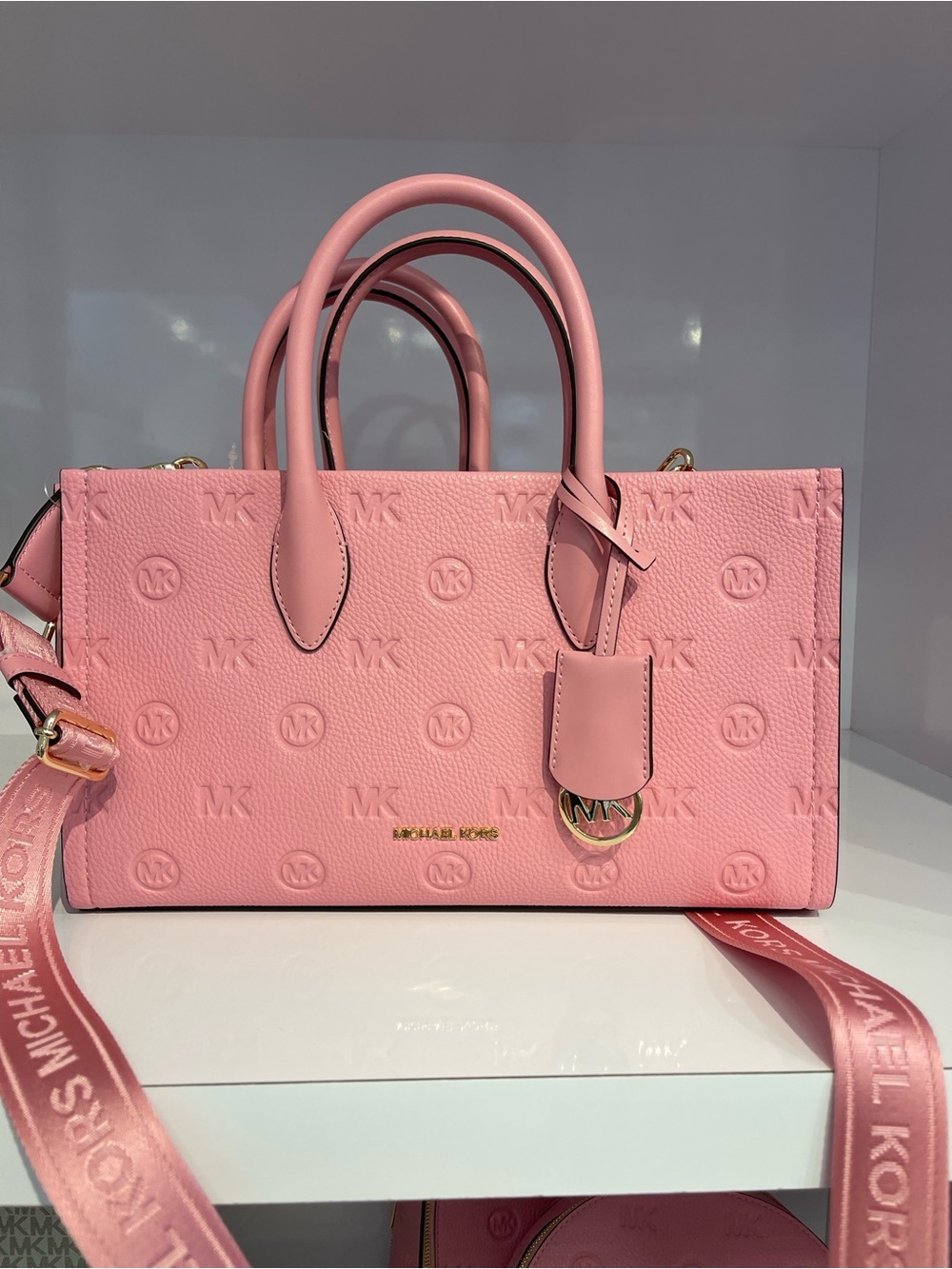 Michael Kors Mirella Md Logo Debossed Satchel Shoulder Tote Handb
Carnation 
NWT - Picture 13 of 16